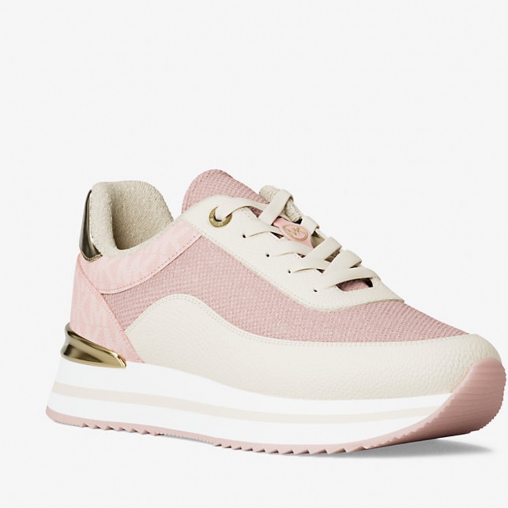 New Michael Kors Hattie Mixed-Media Trainer Powder Blush